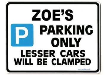 ZOE'S Personalised Parking Sign Gift | Unique Car Present for Her | Size Large - Metal faced