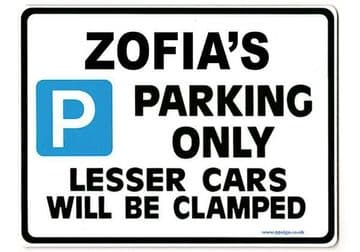 ZOFIA'S Personalised Parking Sign Gift | Unique Car Present for Her | Size Large - Metal faced