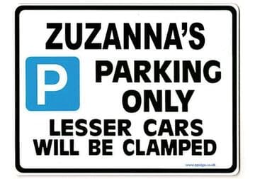 ZUZANNA'S Personalised Parking Sign Gift | Unique Car Present for Her | Size Large - Metal faced