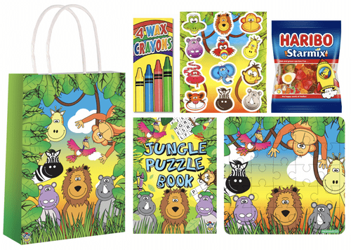 Jungle Pre Filled 100 Gift Bags Wholesale 4 items + Haribo Starmix