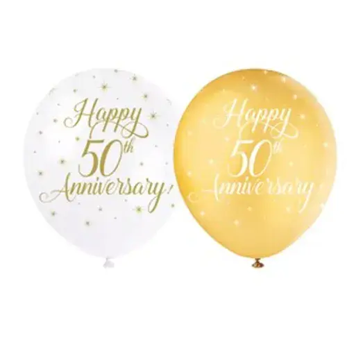 50th Anniversary Gold 12" Latex Balloons 5pk