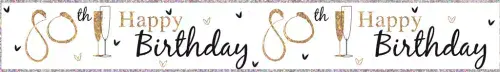 80th Gold & Black happy birthday banner 2.5m