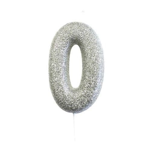 Age 0 Silver Glitter Candle 7cm