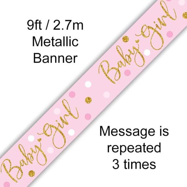 Baby Girl Gold Dots Foil Banner 9ft