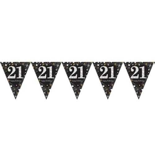 Black and Gold 21st Birthday Foil Bunting 13ft
