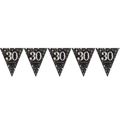 Black and Gold 30th Birthday Foil Bunting 13ft