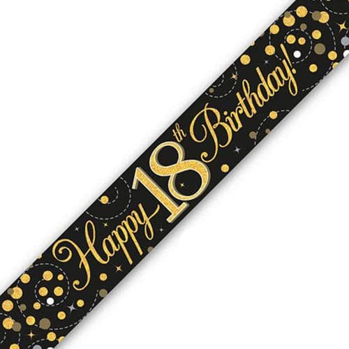 Black and Gold Sparkling Fizz 18th Birthday Foil Banner 9ft