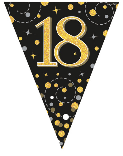Black and Gold Sparkling Fizz 18th Bunting 12.8ft