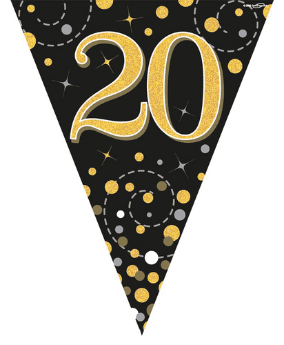 Black and Gold Sparkling Fizz 20th Bunting 12.8ft