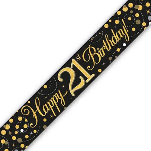 Black and Gold Sparkling Fizz 21st Birthday Foil Banner 9ft