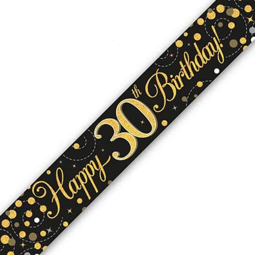 Black and Gold Sparkling Fizz 30th Birthday Foil Banner 9ft