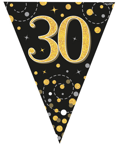 Black and Gold Sparkling Fizz 30th Bunting 12.8ft