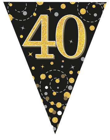 Black and Gold Sparkling Fizz 40th Bunting 12.8ft