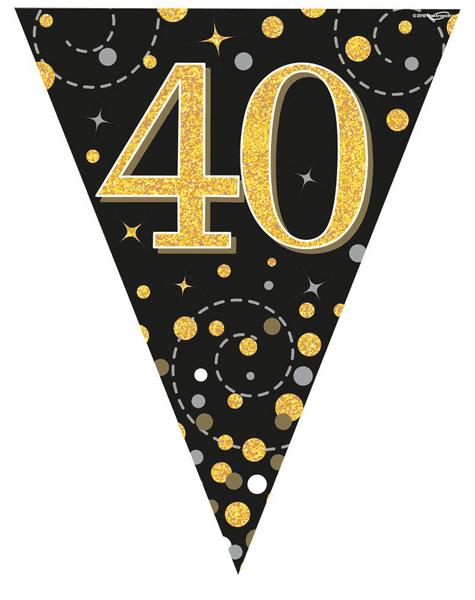 Black and Gold Sparkling Fizz 40th Bunting 12.8ft