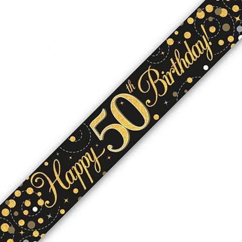 Black and Gold Sparkling Fizz 50th Birthday Foil Banner 9ft