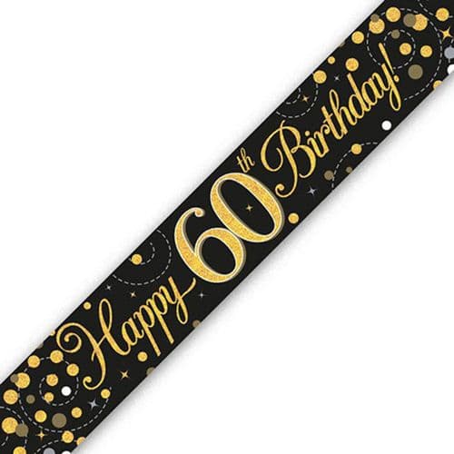 Black and Gold Sparkling Fizz 60th Birthday Foil Banner 9ft )