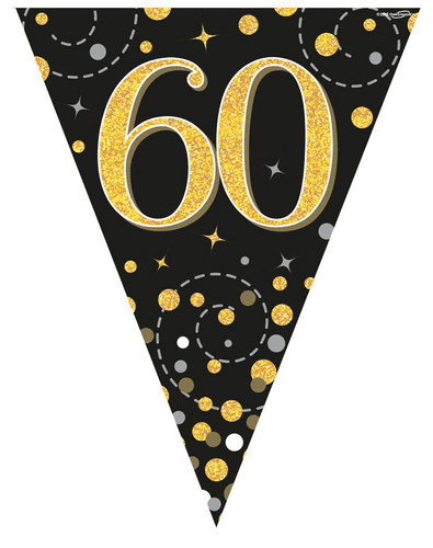 Black and Gold Sparkling Fizz 60th Bunting 12.8ft