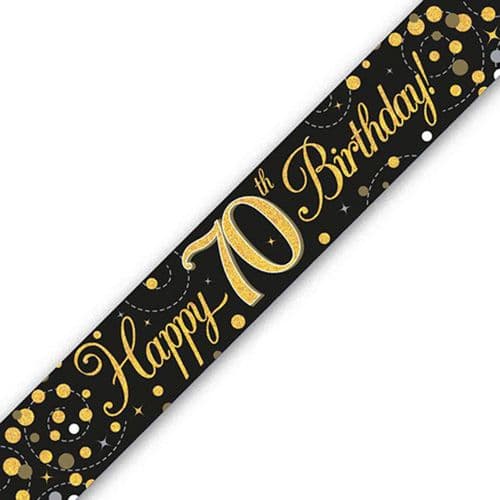 Black and Gold Sparkling Fizz 70th Birthday Foil Banner 9ft