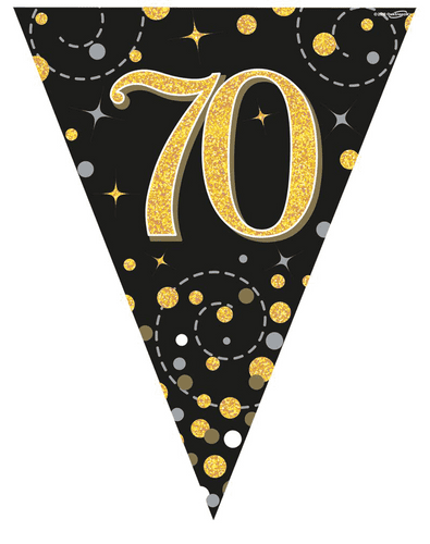 Black and Gold Sparkling Fizz 70th Bunting 12.8ft