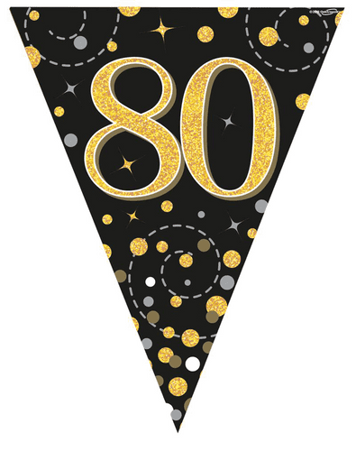 Black and Gold Sparkling Fizz 80th Bunting 12.8ft