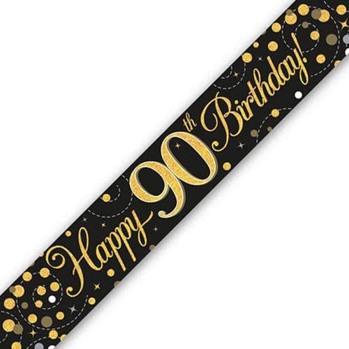 Black and Gold Sparkling Fizz 90th Birthday Foil Banner 9ft