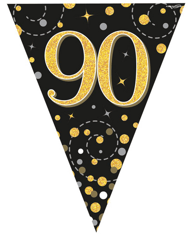 Black and Gold Sparkling Fizz 90th Bunting 12.8ft