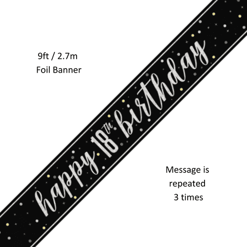 Black Glitz 18th Birthday Banner