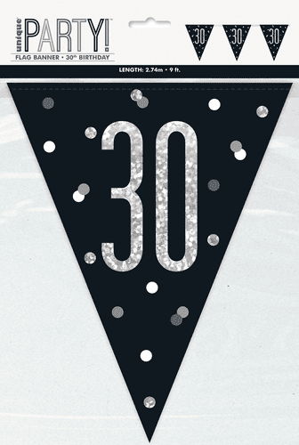Black Glitz 30th Birthday Bunting
