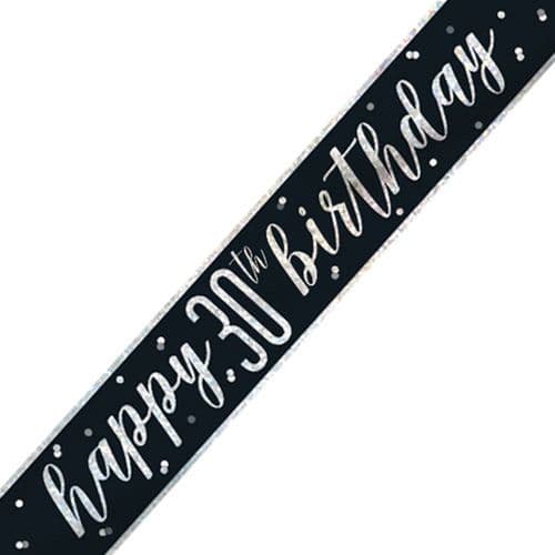 Black Glitz 30th Birthday Foil Banner 9ft