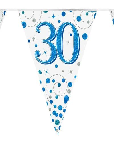 Blue and White Sparkling Fizz 30th Bunting 12.8ft