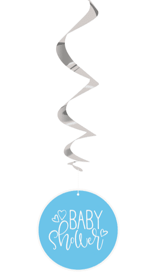 Blue Baby Shower Silver Swirl Hanging Decorations 3pck