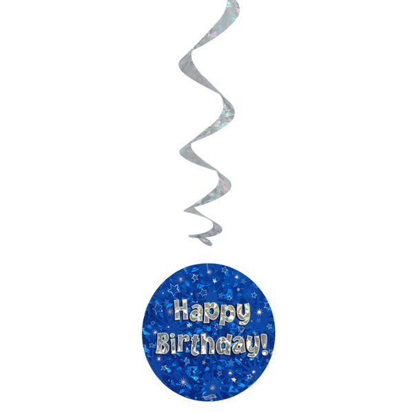 Blue Holographic Happy Birthday Hanging Decorations 6pck