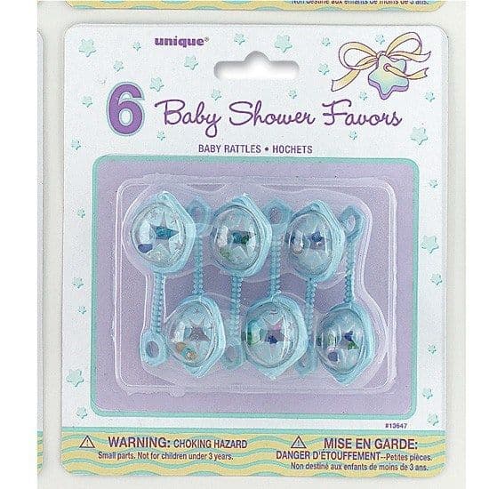 Blue Mini Baby Rattles 6pck