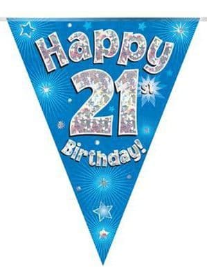 Blue Stars 21st Birthday Foil Bunting 12.8ft