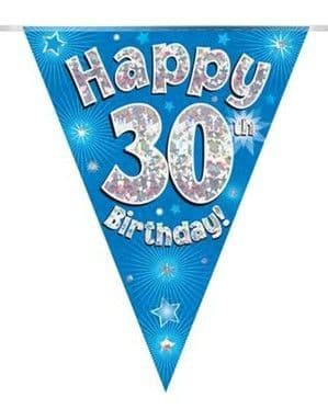 Blue Stars 30th Birthday Foil Bunting 12.8ft