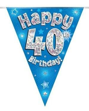 Blue Stars 40th Birthday Foil Bunting 12.8ft