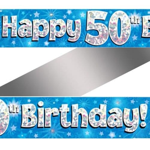 Blue Stars 50th Birthday Foil Banner 9ft