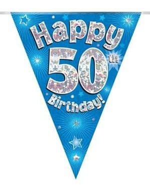 Blue Stars 50th Birthday Foil Bunting 12.8ft