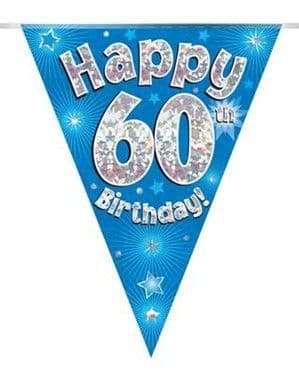 Blue Stars 60th Birthday Foil Bunting 12.8ft