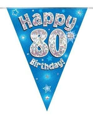 Blue Stars 80th Birthday Foil Bunting 12.8ft