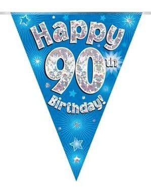 Blue Stars 90th Birthday Foil Bunting 12.8ft