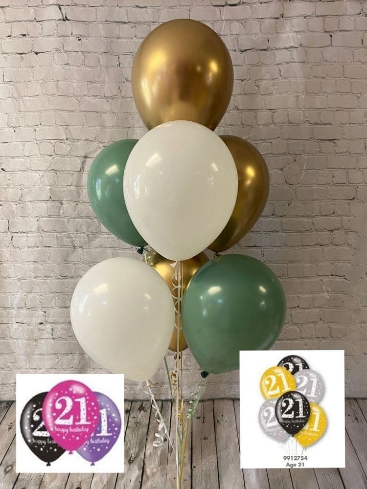 Cluster of Seven Printed Age / Plain Latex Balloons Choose your colours