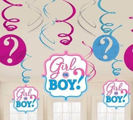 Gender Reveal Hanging Swirl Decorations 12pck