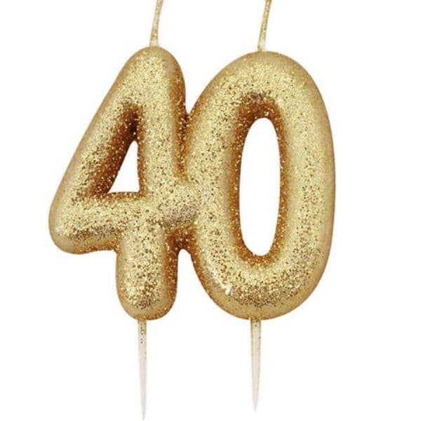 Gold Glitter Number 40 Candle