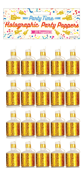 Gold Holographic Party Poppers 20pck