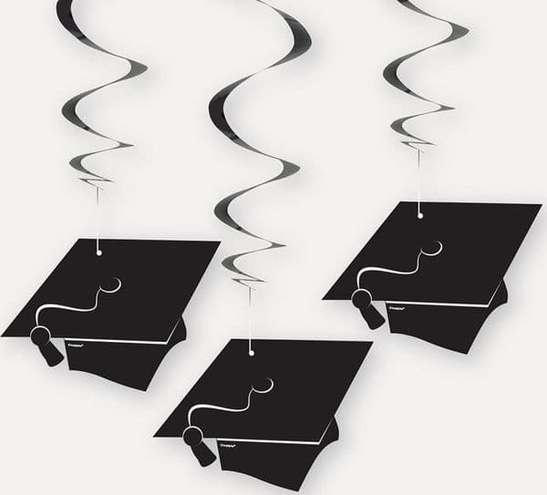 Graduation Cap Swirl Hanging Decorations 3pck