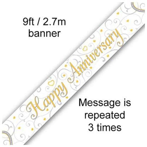 Happy Anniversary Hearts Foil Banner