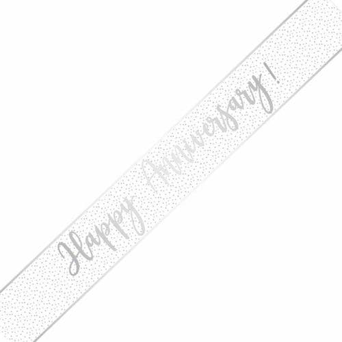 Happy Anniversary Silver & White Foil Banner
