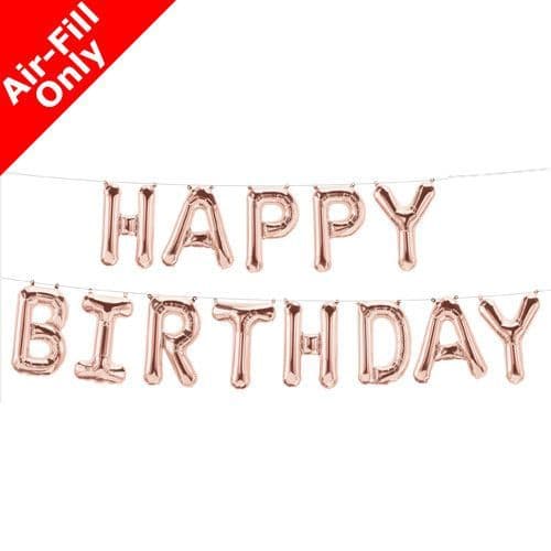 Happy Birthday Rose Gold Balloon Banner