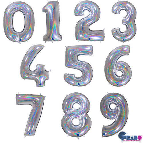 Holographic Silver 40" Number Foil balloons